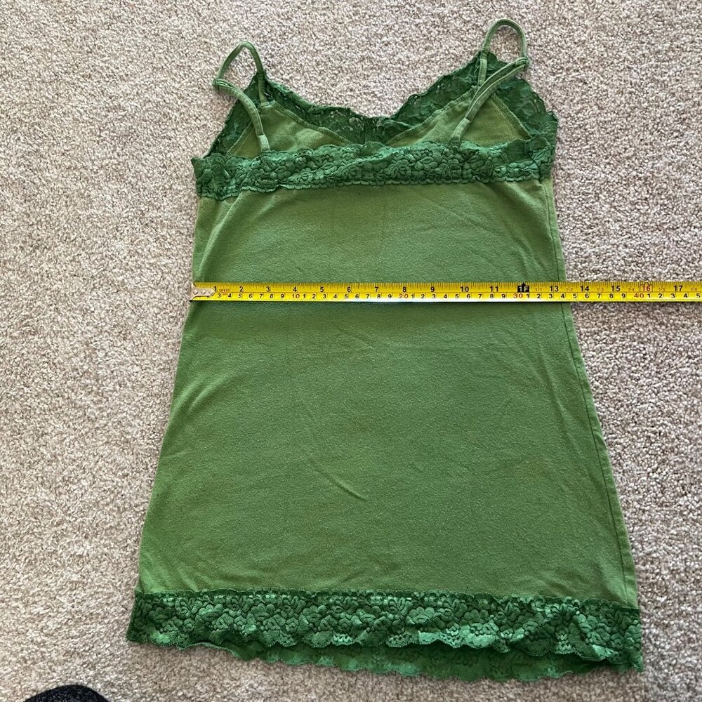 SOLD Y2K Green Lace Trim Hem V-neck Old Navy Spaghetti Strap Cotton Tank Top M - Picture 6 of 6
